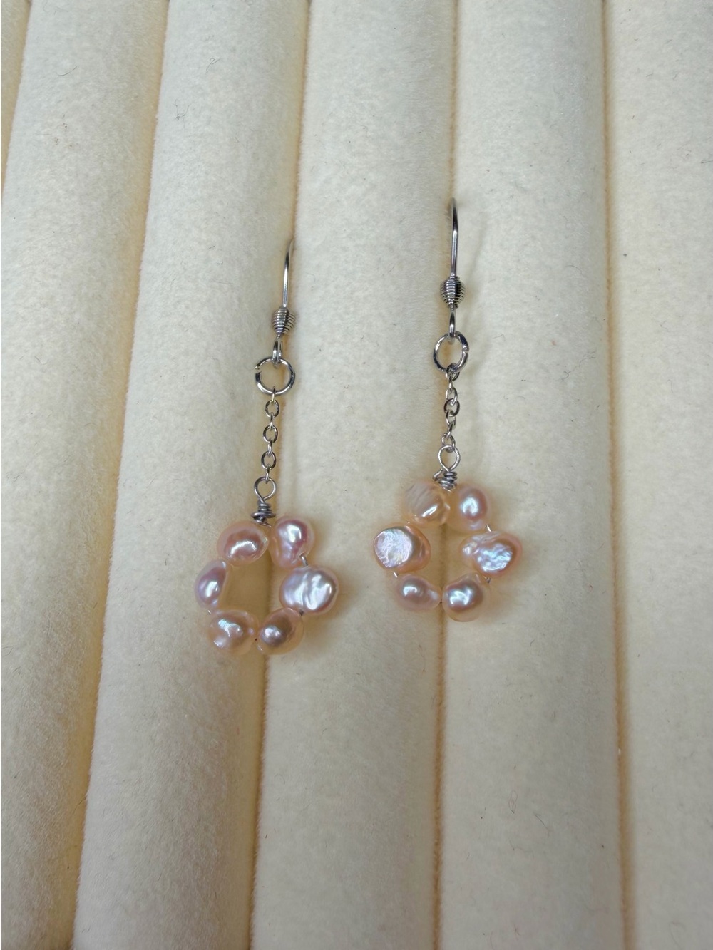 Handmade Pink Peach Freshwater Pearl Hoop Drop Earrings